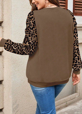 Коричневий світшот SHEIN леопардовий без декору (352938552)