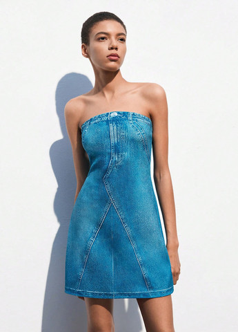 Синя кежуал сукня з відкритими плечима SHEIN з малюнком