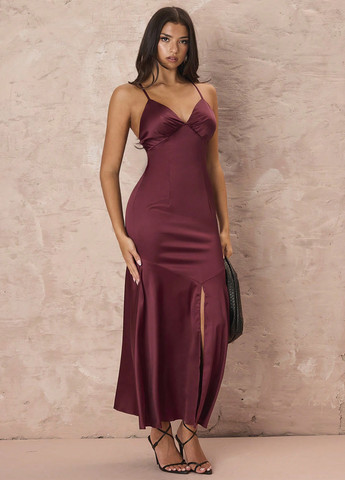 Бордовое кэжуал платье платье-комбинация SHEIN однотонное