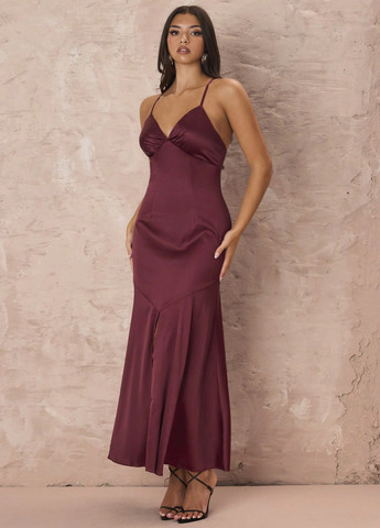 Бордовое кэжуал платье платье-комбинация SHEIN однотонное