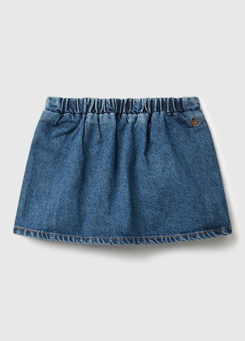 Темно-синяя джинсовая, кэжуал варенка юбка United Colors of Benetton клешированная, а-силуэта (трапеция)