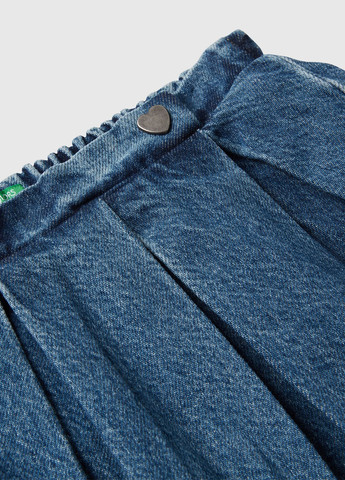 Темно-синяя джинсовая, кэжуал варенка юбка United Colors of Benetton клешированная, а-силуэта (трапеция)