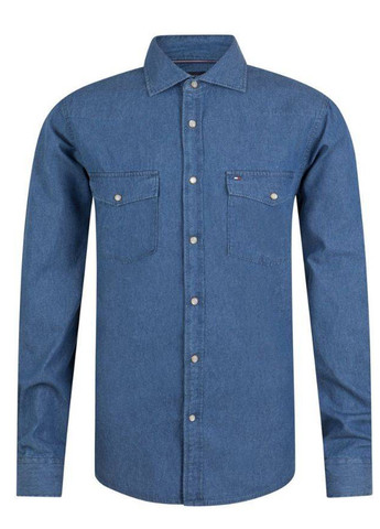 Синяя джинсовая рубашка однотонная Tommy Hilfiger