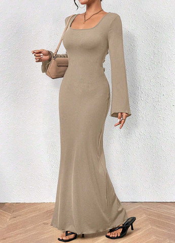 Серо-бежевое кэжуал платье годе SHEIN однотонное