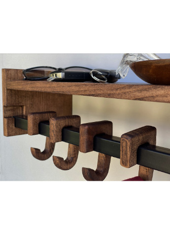 Настенная полка вешалка органайзер подставка для одежды сумок зонтов из металла и дерева 8 крючков 80х15х20 см (473435-Prob) Unbranded (254681192)