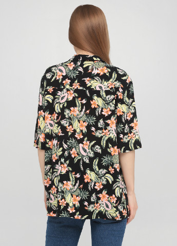 Сорочка H&M квіткова чорна кежуал віскоза, штапель
