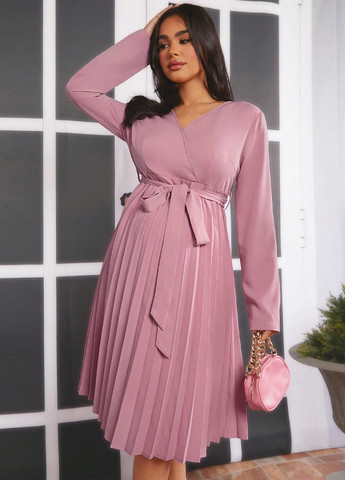 Светло-розовое кэжуал платье для беременных плиссированное SHEIN однотонное
