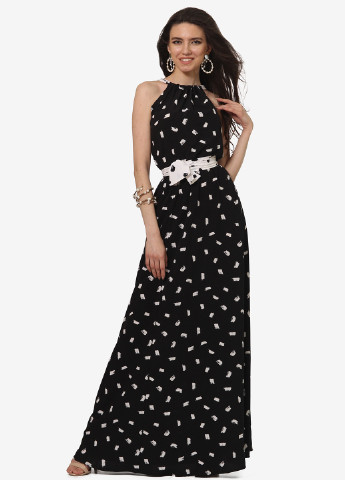 Черно-белое вечернее платье в стиле ампир Lila Kass в горошек