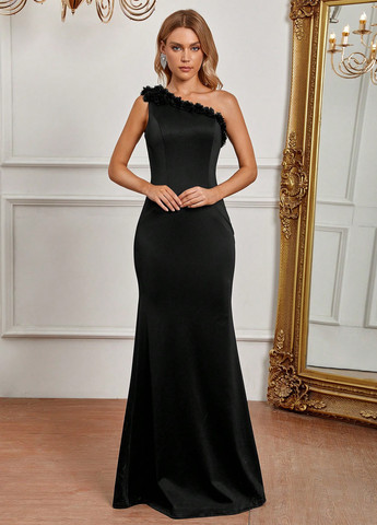 Чорна вечірня сукня з відкритими плечима, в грецькому стилі SHEIN однотонна