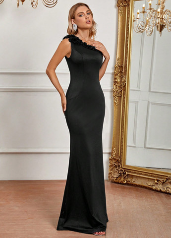 Чорна вечірня сукня з відкритими плечима, в грецькому стилі SHEIN однотонна
