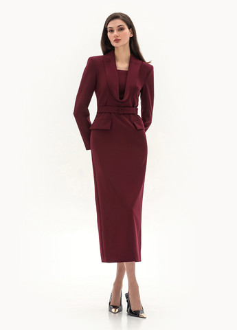 Бордовое деловое, кэжуал платье платье-жакет BGL однотонное