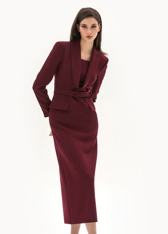 Бордовое деловое, кэжуал платье платье-жакет BGL однотонное