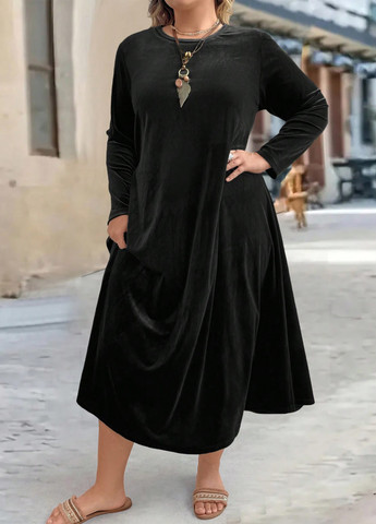 Черное кэжуал платье клеш SHEIN однотонное