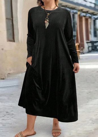 Черное кэжуал платье клеш SHEIN однотонное