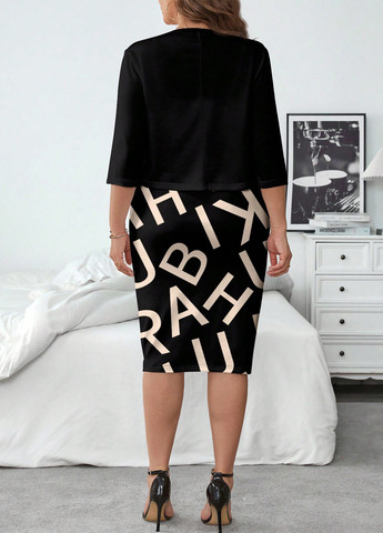 Черный демисезонный комплект (платье, жакет) SHEIN