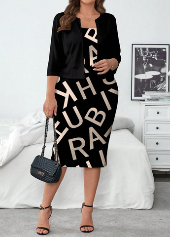 Черный демисезонный комплект (платье, жакет) SHEIN