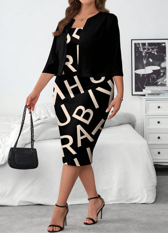 Черный демисезонный комплект (платье, жакет) SHEIN