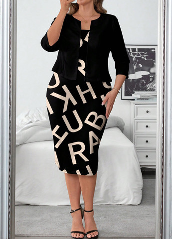 Черный демисезонный комплект (платье, жакет) SHEIN