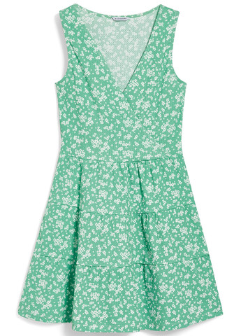 Зеленое кэжуал платье клеш, на запах C&A с цветочным принтом