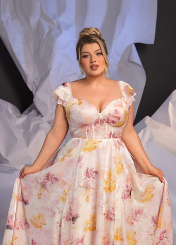 Кремова вечірня сукня а-силует SHEIN з квітковим принтом