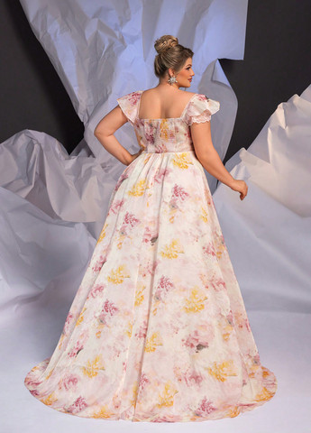 Кремова вечірня сукня а-силует SHEIN з квітковим принтом