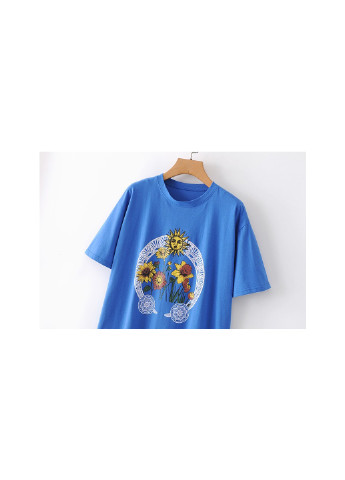 Синя літня футболка жіноча sunny flowers Berni Fashion WF-2778