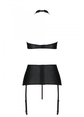 Комплект из эко-кожи с имитацией шнуровки: топ, трусики? пояс для чулок Nancy Set black L/XL Passion (255459090)