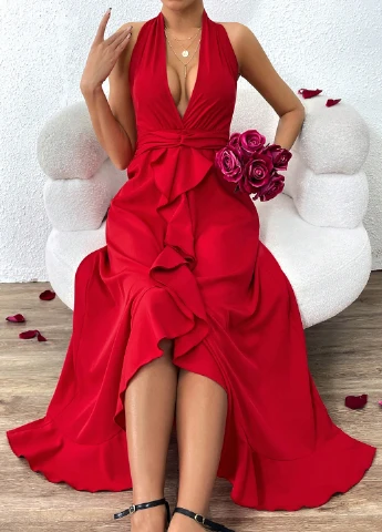 Алое кэжуал платье на запах SHEIN однотонное