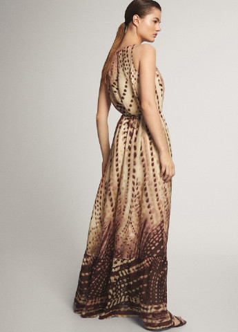 Бежевое кэжуал платье с юбкой-солнце Massimo Dutti с абстрактным узором