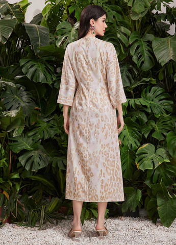 Бежевое кэжуал, праздничный платье а-силуэт SHEIN леопардовый