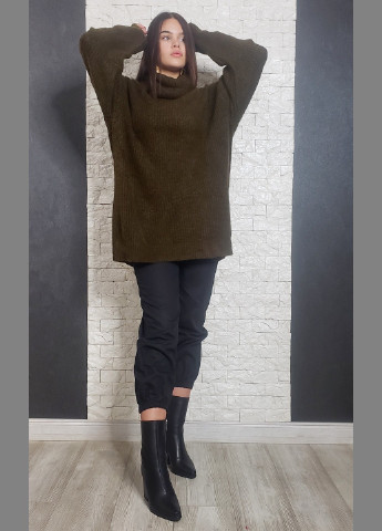 Оливковый (хаки) зимний свитер Hot Fashion