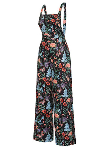 Комбінезон SHEIN комбінезон-брюки квітковий чорний кежуал поліестер