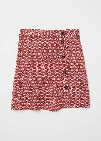 Красная кэжуал с абстрактным узором юбка H&M а-силуэта (трапеция)