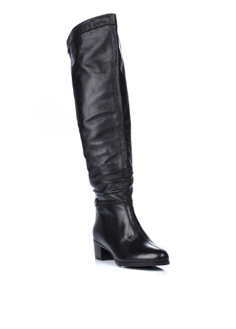 Женские черные сапоги ботфорты Bigrope с заклепками и на низком каблуке
