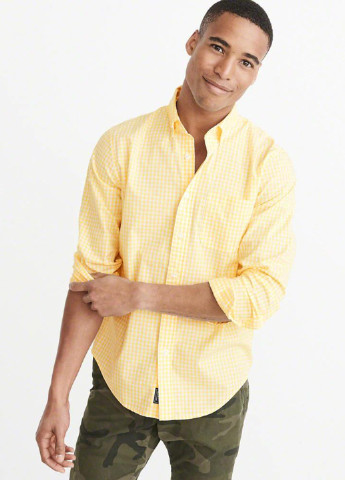 Желтая кэжуал рубашка однотонная Abercrombie & Fitch с длинным рукавом