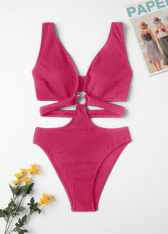 Фуксиновий (колору Фукія) літній купальник суцільний, трікіні SHEIN