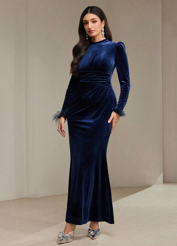 Темно-синя вечірня сукня годе SHEIN однотонна