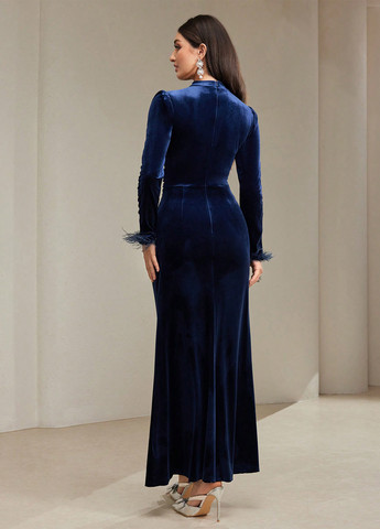 Темно-синя вечірня сукня годе SHEIN однотонна