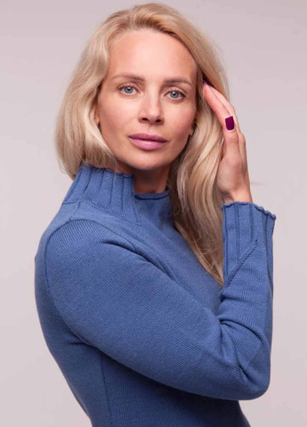 Синее кэжуал платье платье-свитер Fashion однотонное