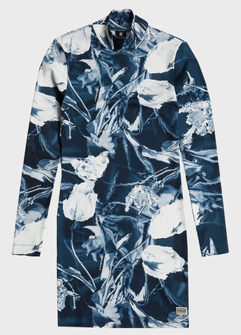 Комбинированное кэжуал платье платье-водолазка G-Star Raw с цветочным принтом