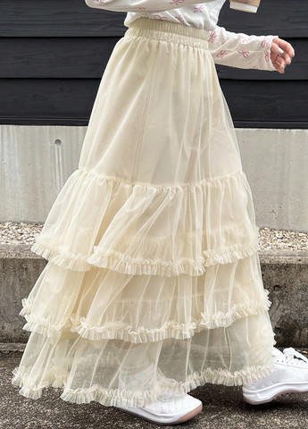 Кремовая праздничный, кэжуал однотонная юбка SHEIN