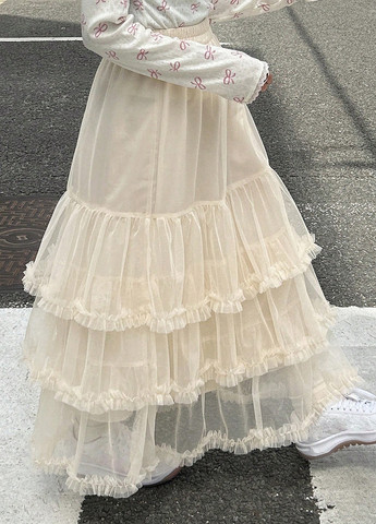 Кремовая праздничный, кэжуал однотонная юбка SHEIN