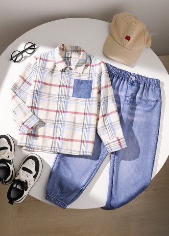 Комбинированный демисезонный комплект (рубашка, брюки) SHEIN