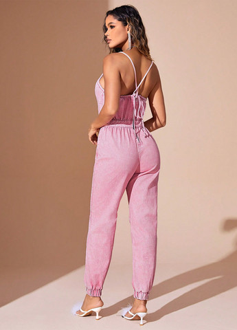 Комбінезон SHEIN комбінезон-брюки однотонний рожевий джинсовий бавовна