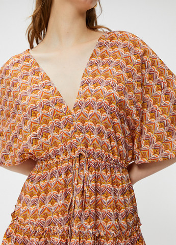 Терракотовое кэжуал платье клеш KOTON с абстрактным узором