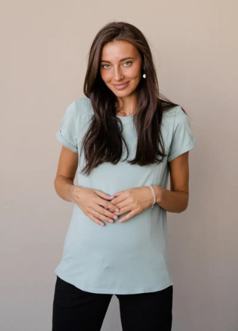 Мятная всесезон мятная футболка для беременных и кормящих хлопковая однотонная с секретом для кормления To Be