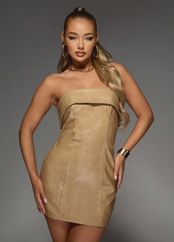 Бежева кежуал, коктейльна сукня з відкритими плечима, з відкритою спиною SHEIN однотонна