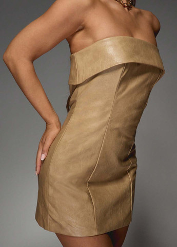 Бежева кежуал, коктейльна сукня з відкритими плечима, з відкритою спиною SHEIN однотонна