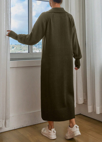 Оливкова (хакі) кежуал сукня сукня светр SHEIN однотонна