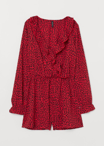 Комбинезон H&M комбинезон-шорты леопардовый красный кэжуал полиэстер, креп
